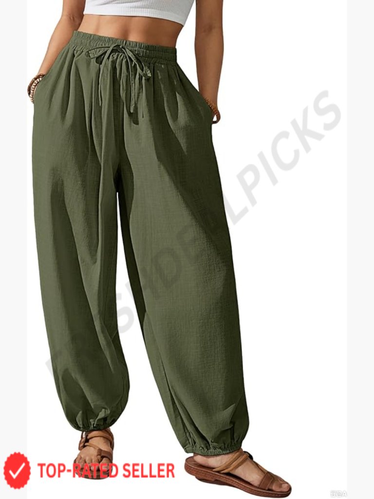 Cotton Harem Pants Elastic Waist Baggy Balloon Trouser Loose Beach Pants With